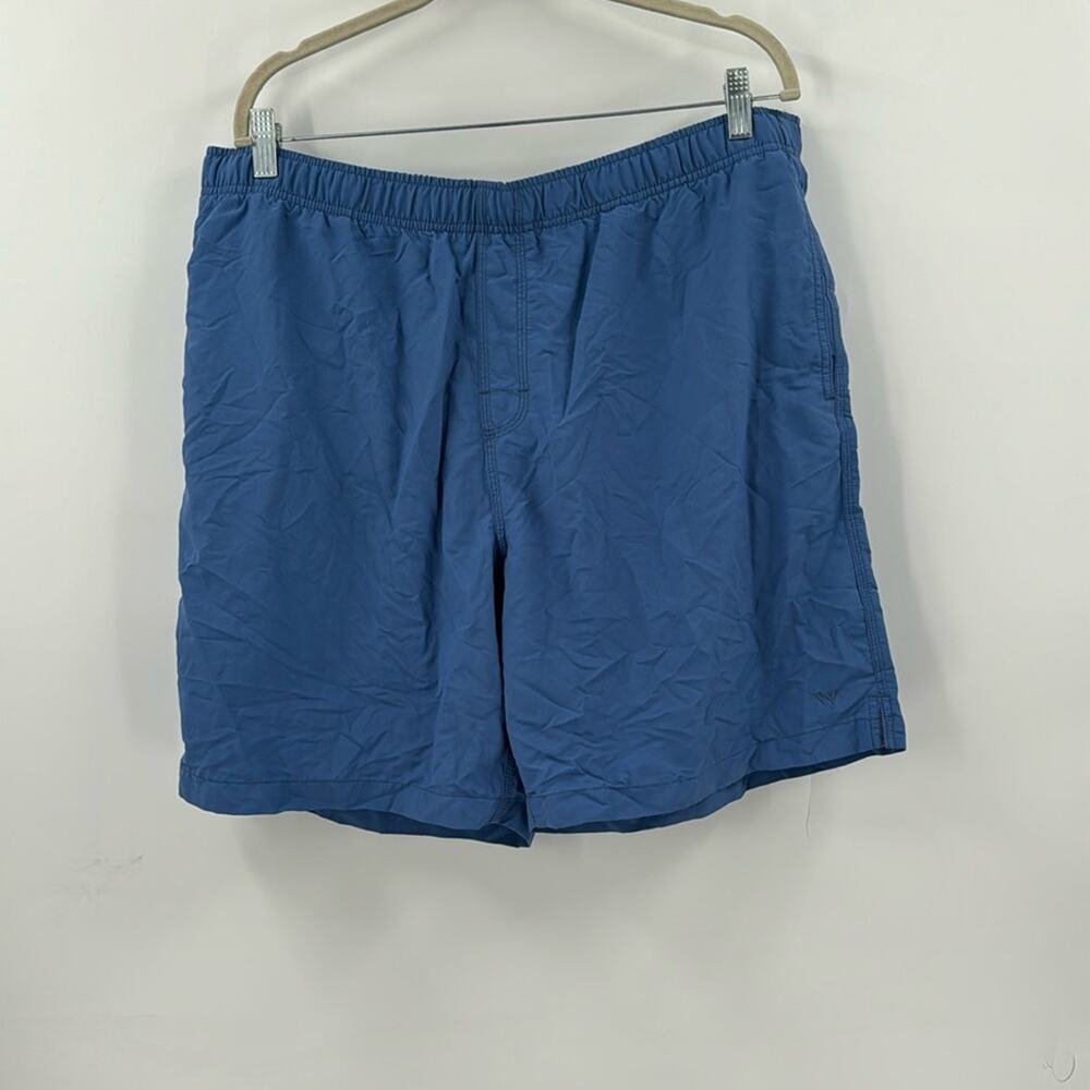 Men’s white sierra, blue swim trunks